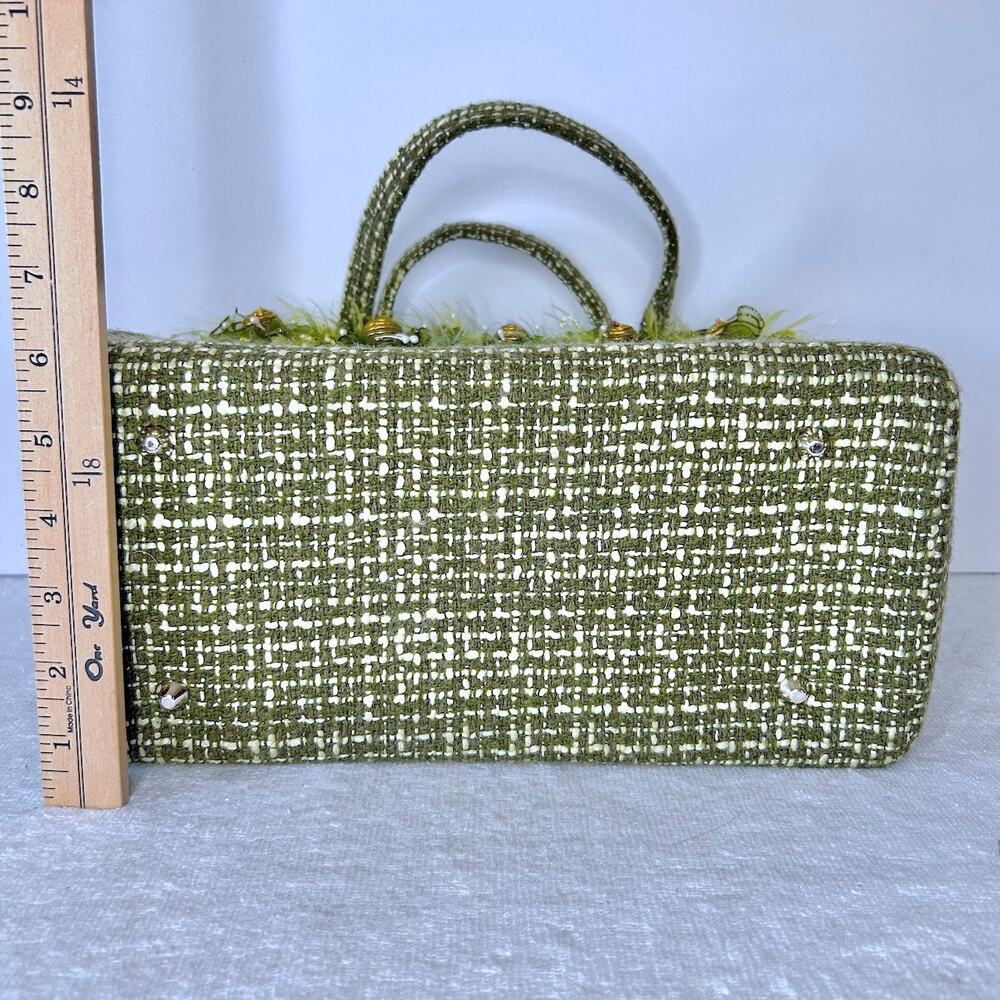 Vintage Y2K Green Preppy Funky Beads Tweed Cottage Girly Handbag Purse - Picture 10 of 11